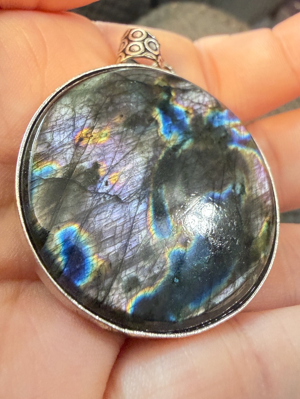 Labradorite Pendant | Purple Blue Gray Flash | Artisan Round | 1.65 Inches